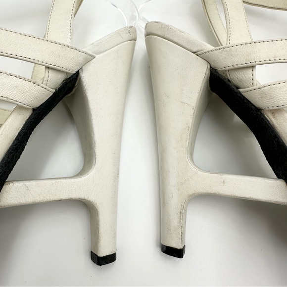 Yves Saint Laurent White Leather Strappy T Strap Heel Sandals - Picture 13 of 16